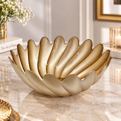 Modern Textured Champagne Gold Glass Bowl