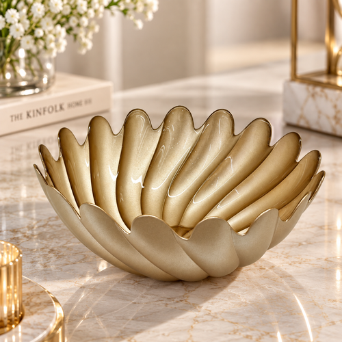 Modern Textured Champagne Gold Glass Bowl