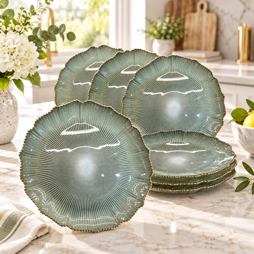 Imperial Gold Rimmed Textured Lotus Plate Set 6 Piece