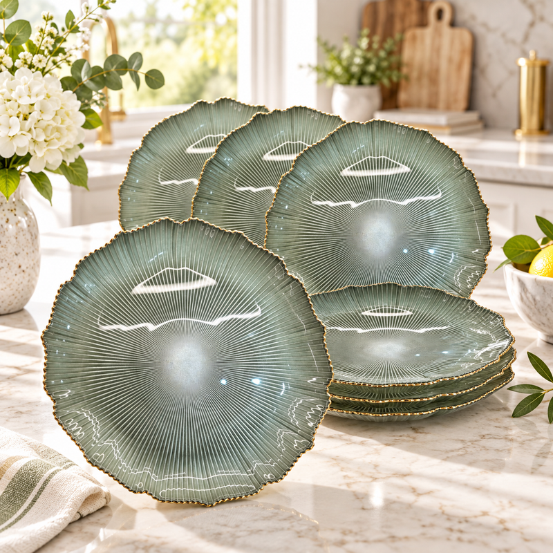 Imperial Gold Rimmed Textured Lotus Plate Set 6 Piece