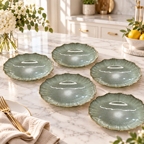 Imperial Gold Rimmed Textured Lotus Plate Set 6 Piece