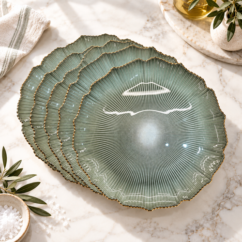 Imperial Gold Rimmed Textured Lotus Plate Set 6 Piece