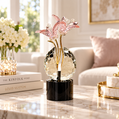 Modern Rose Crystal Dual Lily Sculpture