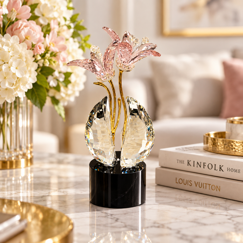 Modern Rose Crystal Dual Lily Sculpture