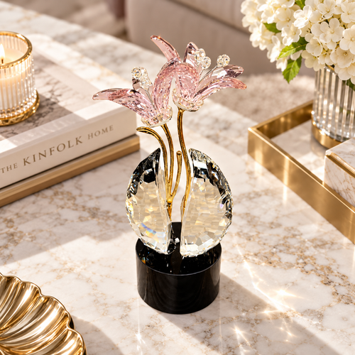 Modern Rose Crystal Dual Lily Sculpture