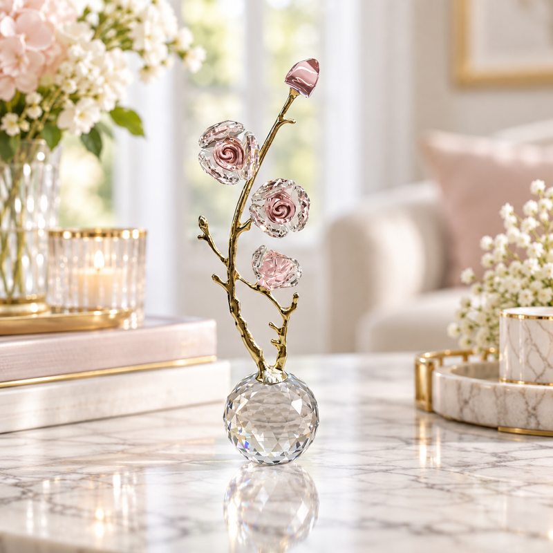 Rose Quartz-Tone Crystal Blossom Branch