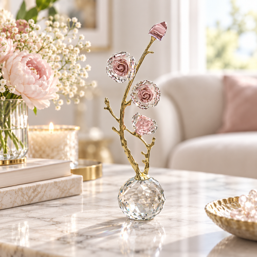 Rose Quartz-Tone Crystal Blossom Branch