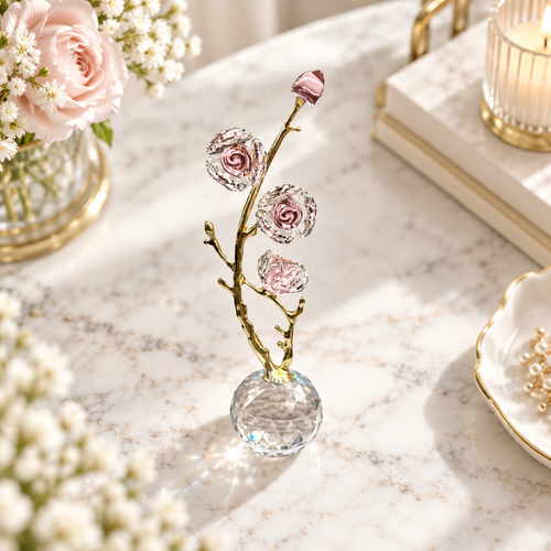 Rose Quartz-Tone Crystal Blossom Branch