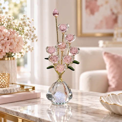 Rose Quartz-Tone Crystal Bouquet Showpiece
