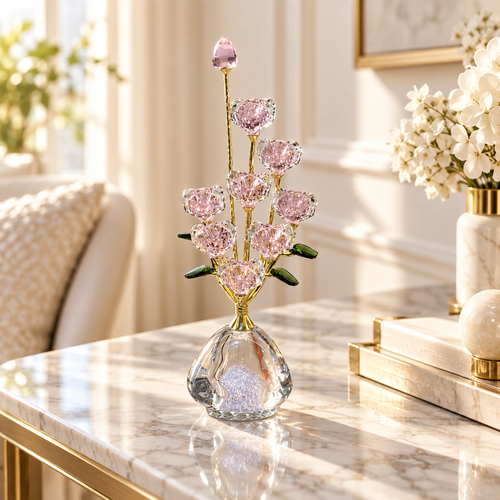 Rose Quartz-Tone Crystal Bouquet Showpiece