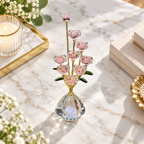 Rose Quartz-Tone Crystal Bouquet Showpiece