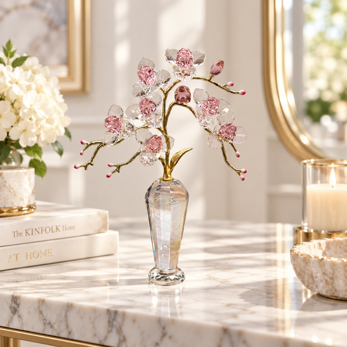 Rose Crystal Cherry Orchid Tree Sculpture