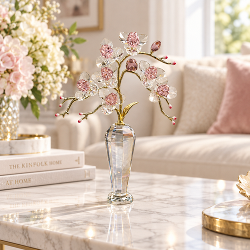 Rose Crystal Cherry Orchid Tree Sculpture