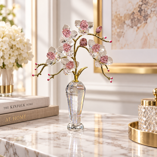 Rose Crystal Cherry Orchid Tree Sculpture