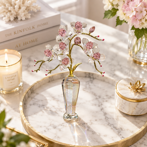 Rose Crystal Cherry Orchid Tree Sculpture