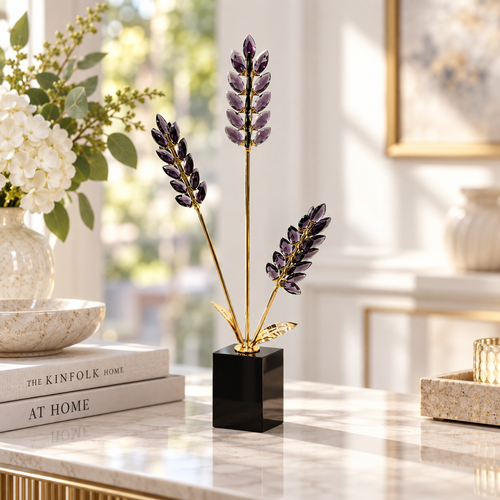 Elegant Crystal Lavender & Wheat Spray Sculpture