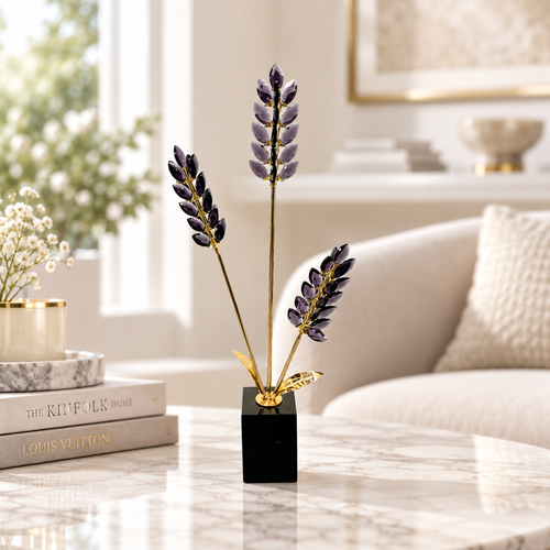 Elegant Crystal Lavender & Wheat Spray Sculpture