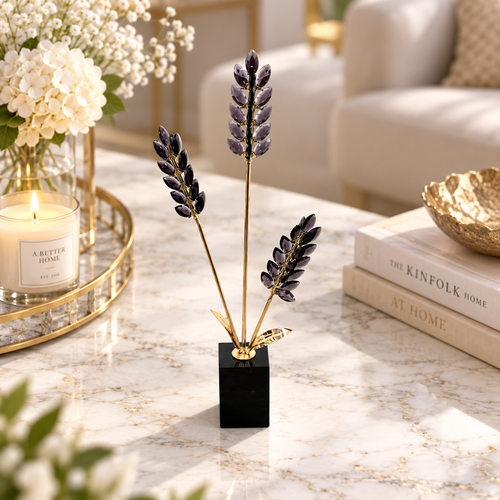 Elegant Crystal Lavender & Wheat Spray Sculpture
