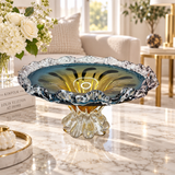 Elegant Teal Wave Glass Centerpiece Bowl