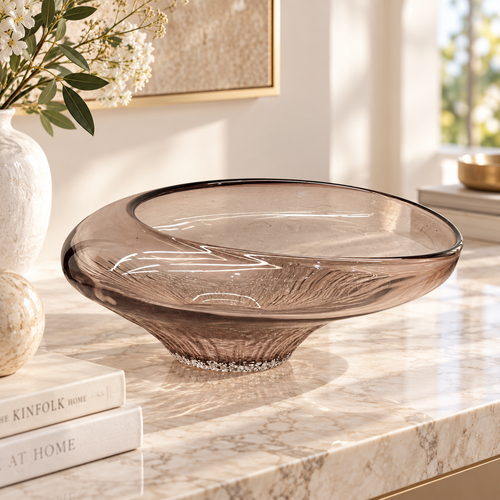 Smoky Quartz Fluid Art Glass Bowl