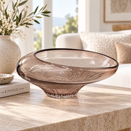 Smoky Quartz Fluid Art Glass Bowl