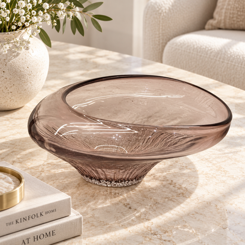 Smoky Quartz Fluid Art Glass Bowl