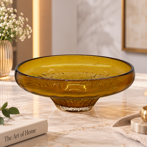 Modern Warm Amber Glass Centerpiece Bowl