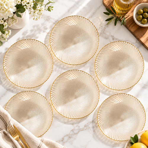 Elegant Pearl Swirl Glass Plate Set 6 Piece