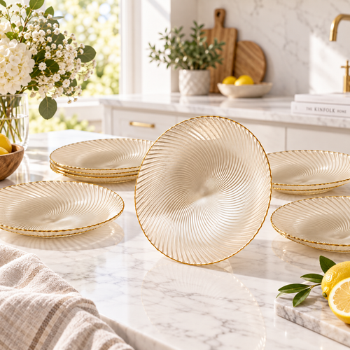 Luxury Champagne Gold Glass Plate Set 6 Piece