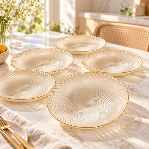 Luxury Champagne Gold Glass Plate Set 6 Piece