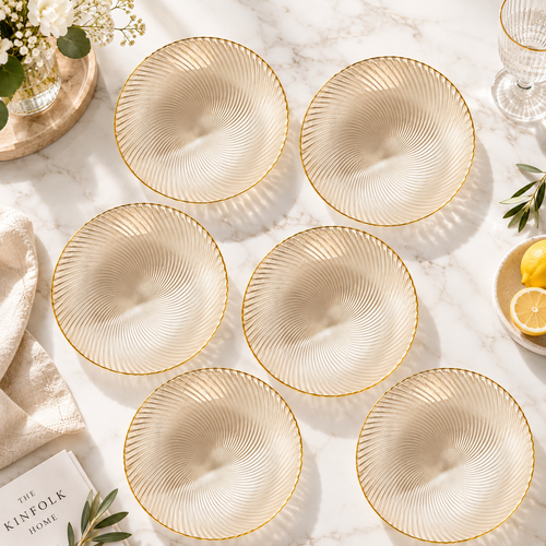 Luxury Champagne Gold Glass Plate Set 6 Piece
