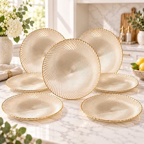 Luxury Champagne Gold Glass Plate Set 6 Piece