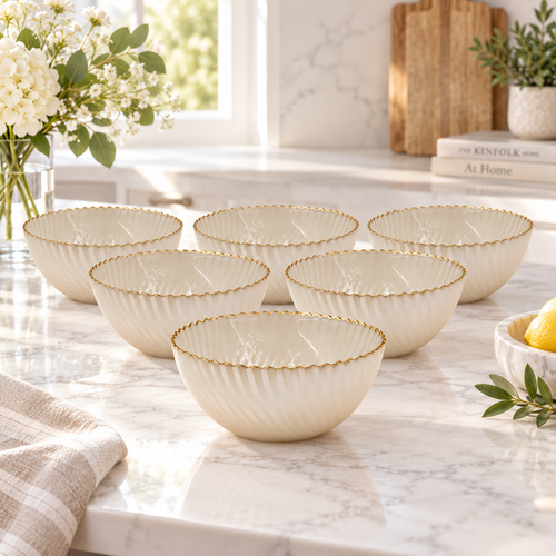 Elegant Opal Pearl Glass Serving Bowl Set 6 Piece