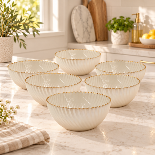 Elegant Opal Pearl Glass Serving Bowl Set 6 Piece