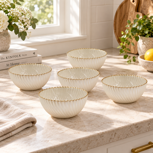 Elegant Opal Pearl Glass Serving Bowl Set 6 Piece