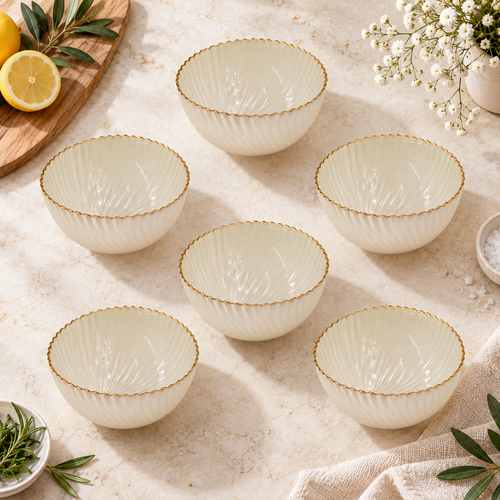 Elegant Opal Pearl Glass Serving Bowl Set 6 Piece
