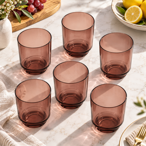 Elegant Smoky Rose Glass Set 6 Piece (240 ML)