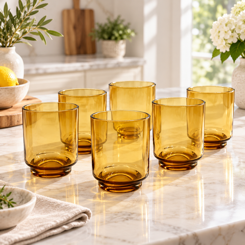 Modern Honey Amber Glasses Set 6 Piece (240 ML)