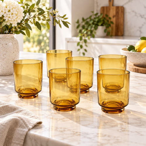 Modern Honey Amber Glasses Set 6 Piece (240 ML)