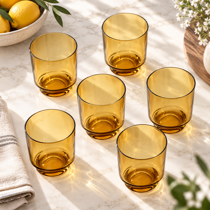 Modern Honey Amber Glasses Set 6 Piece (240 ML)