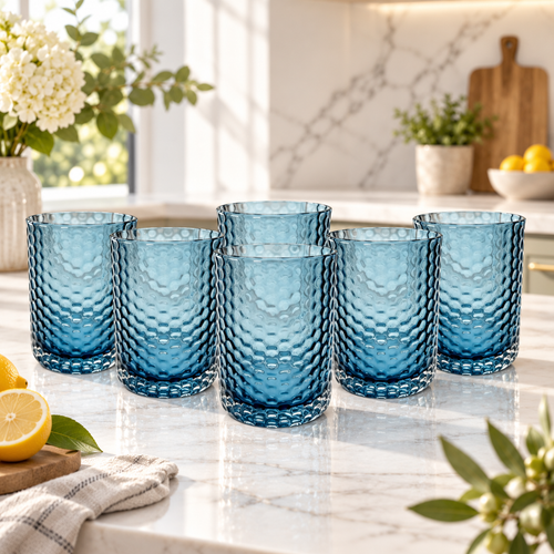 Ocean Blue Honeycomb Glasses Set 6 Piece (500 ML)