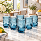 Ocean Blue Honeycomb Glasses Set 6 Piece (500 ML)