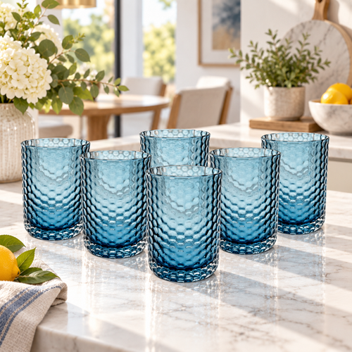 Ocean Blue Honeycomb Glasses Set 6 Piece (500 ML)