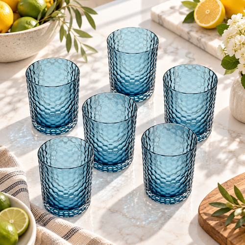 Ocean Blue Honeycomb Glasses Set 6 Piece (500 ML)