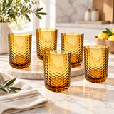 Honey Amber Honeycomb Glasses Set 6 Piece (500 ML)