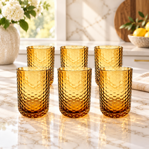 Honey Amber Honeycomb Glasses Set 6 Piece (500 ML)