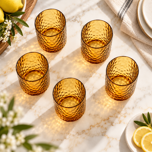 Honey Amber Honeycomb Glasses Set 6 Piece (500 ML)