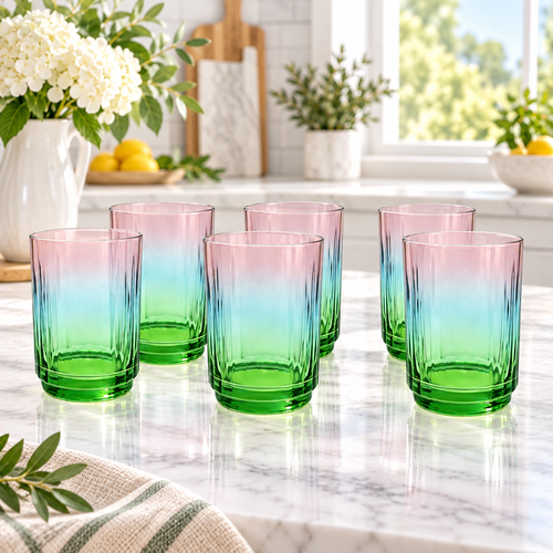 Elegant Tri-Tone Beverage Glasses Set 6 Piece (380 ML)