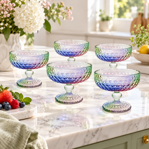 Modernist Iridescent Rainbow Glass Set 6 Piece (220 ML)