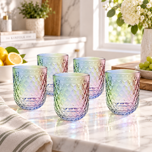 Elegant Prism Diamond Cut Glasses Set 6 Piece (250 ML)